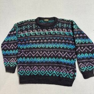 Ganesh Himal Wool Hand Knit Fair Isle Sweater Long Sleeve Nepal Multi Mens XXL